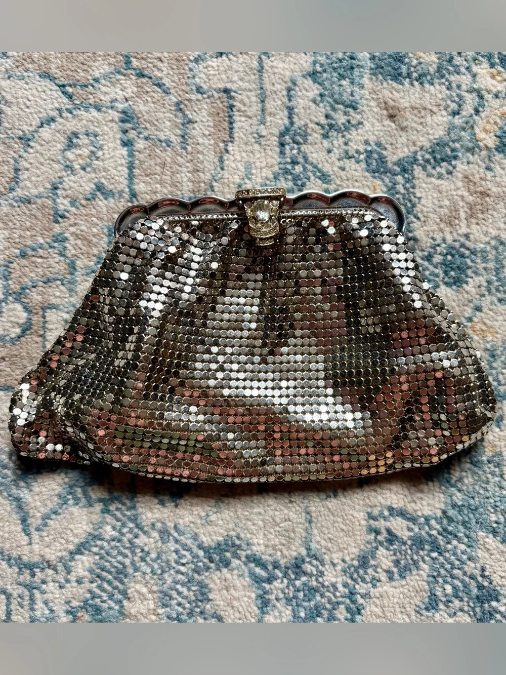 Vintage 1920's Whiting & Davis Silver Mesh Bag Rhinestone Art Deco Glamour Party